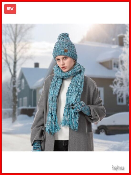 3-Piece Winter Hat Scarf Gloves Set with Pompom and Touchscreen Fingertips main image 6